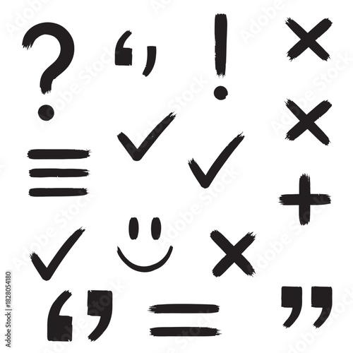 Hand drawn punctuation marks and symbols on white background for creative design
