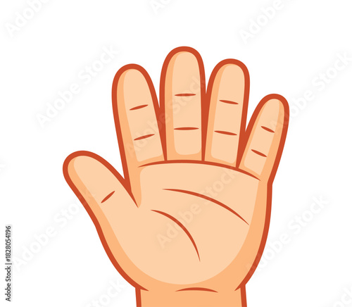 A cartoon hand is raised, showing five fingers in a stop gesture.