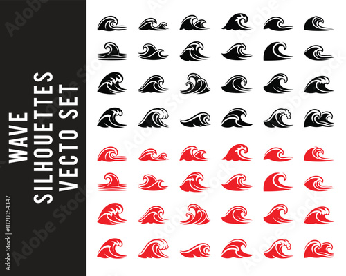 Collection of Black and Red Wave Silhouettes water