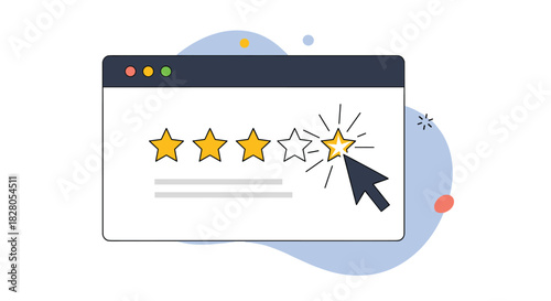 User clicks to give a five-star rating on a website review system to provide positive feedback for a product or service.
