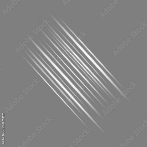 A dynamic composition of diagonal white lines creates a sense of motion and energy against a gray backdrop isolated on transparent background