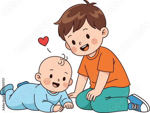 Cute Cartoon Vector Depicting Loving Family Bond and Childhood Fun.