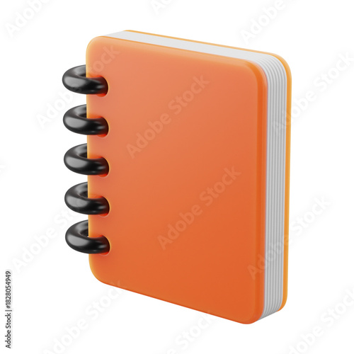 Closed orange spiral notebook icon rendered in 3D. Vector illustration for business, education, or personal organization concepts, isolated on a white background