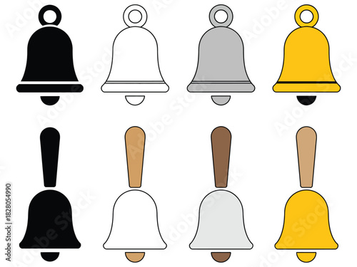 A variety of simple bell icons are displayed in different colors and styles.