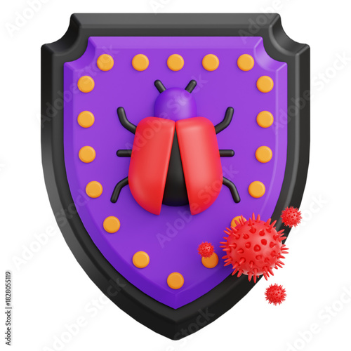 Digital Security Shield 3D Bug Protection Against Cyber Threats & Virus Attacks
