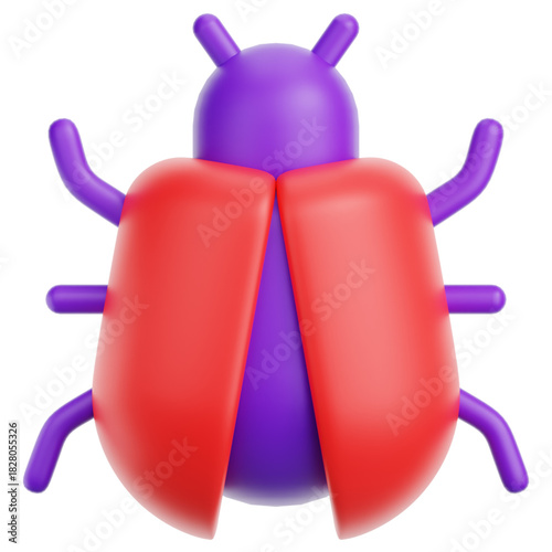 Abstract Render of a Cartoon Beetle with Purple and Red Colors