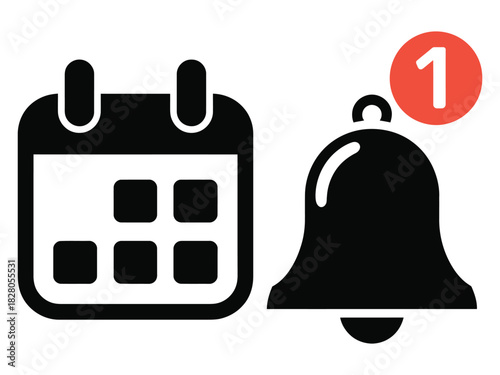 A calendar and a notification bell with a badge indicating one new alert.