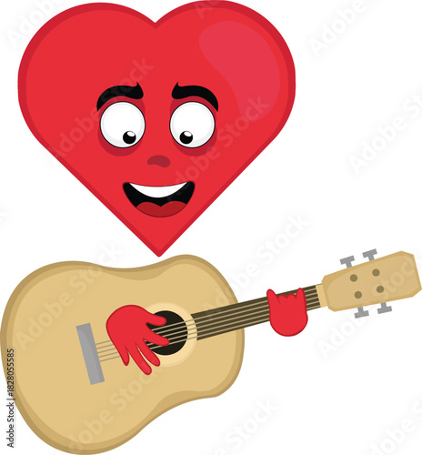 vector illustration emoticon character heart cartoon playing musical instrument guitar