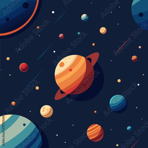 Vibrant cosmic scene featuring planets and streaking comets in deep space
