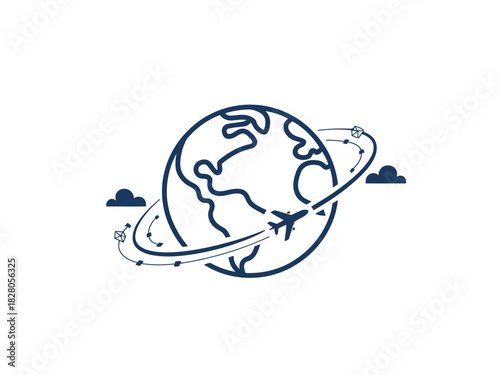 An airplane travels around the globe, representing global travel and exploration.