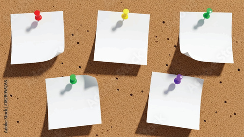 Blank white sticky notes pinned to a cork board for reminders.