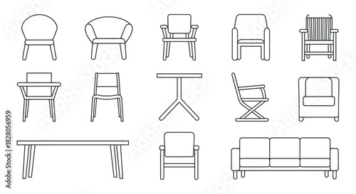 Furniture Icons Set in Line Style