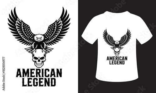 American legend eagle and skull graphic design for t shirt