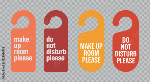Set of hotel door hangers isolated on transparent backdrop