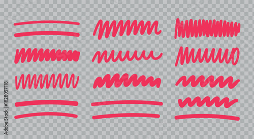Set of Hand Drawn Red Underline or Highlight Elements