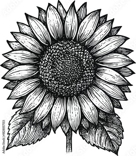 Elegant sunflower illustration with detailed linework