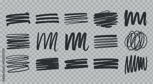 Collection of Various Hand Drawn Scribble Lines and Shapes