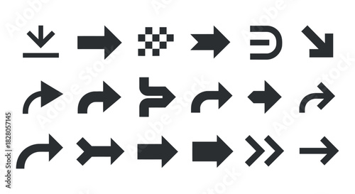 Collection of Various Arrow Symbols in Black Color