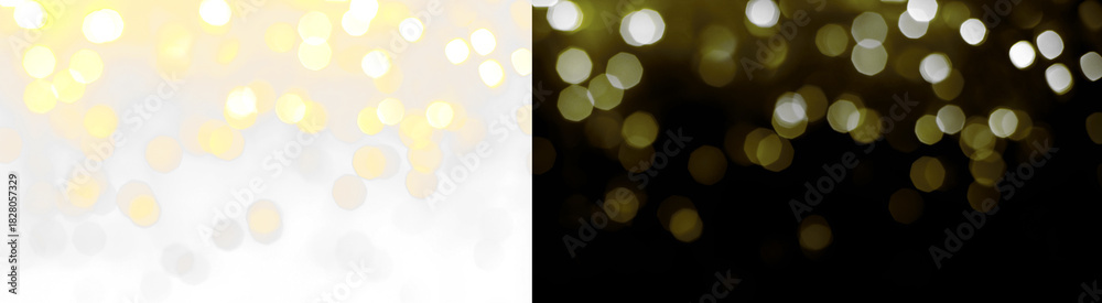Naklejka premium PNG image of Festive golden bokeh lights create a magical atmosphere perfect for holiday backgrounds and celebratory designs with a soft focus and elegant aesthetic on transparent background