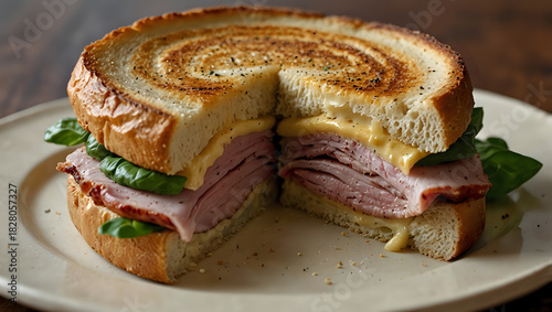 Ham And Cheese Sandwich With Fresh Greens On Toasted Bread