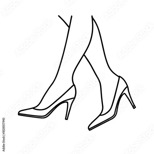 Vector illustration of a woman's body silhouette, emphasizing fashion and beauty through her legs in black high-heeled shoes
