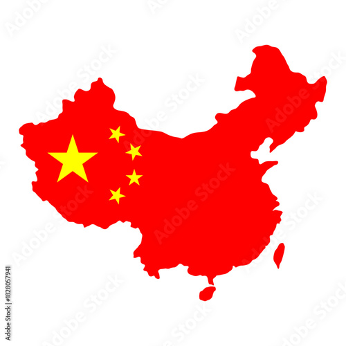 China icon. Red silhouette of mainland with national flag vector illustration. Asian country symbol for maps, infographics and geopolitical visuals. Simplified republic sign pictogram.