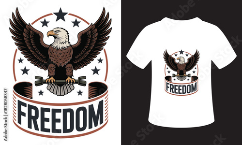 American eagle with freedom banner and t shirt mockup