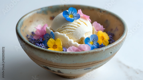 Vanilla Ice Cream with Edible Flowers