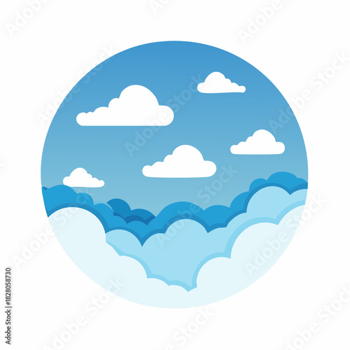 Ciel bleu, nuages blancs, stylisé, formes simples