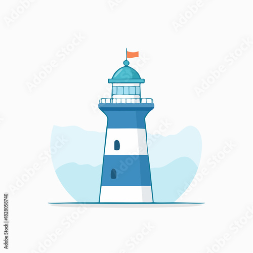 Jolie illustration d'un phare maritime, mer, océan, sécurité maritime, jolies couleurs pastel, poétique, isolé sur un fond blanc