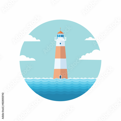 Jolie illustration d'un phare maritime, mer, océan, sécurité maritime, jolies couleurs pastel, poétique, isolé sur un fond blanc