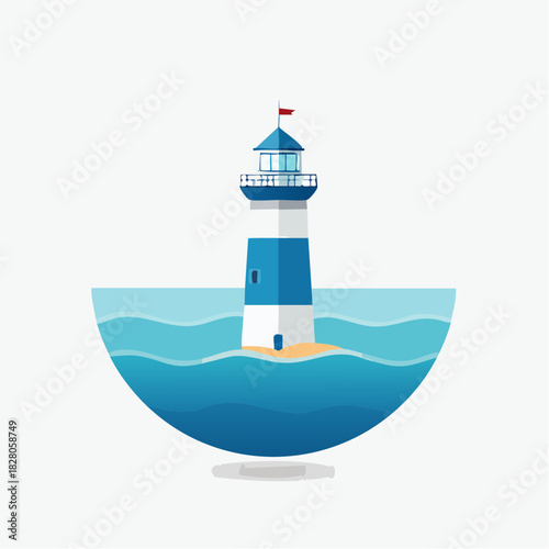 Jolie illustration d'un phare maritime, mer, océan, sécurité maritime, jolies couleurs pastel, poétique, isolé sur un fond blanc