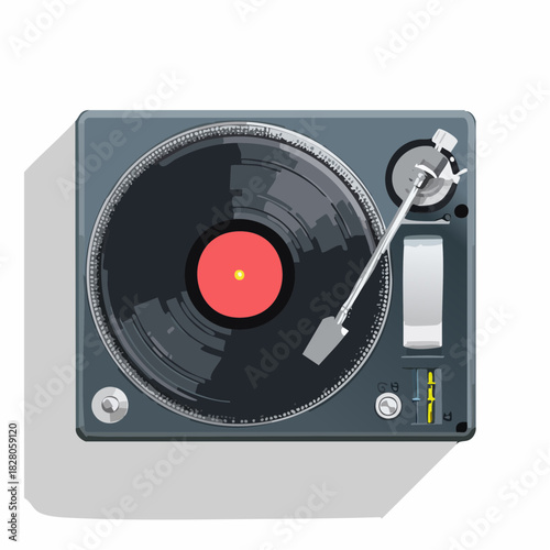 Jolie platine disque vinyle, vintage, vue du dessus, isolée sur fond blanc, rétro, musique, audio