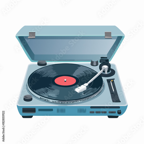 Jolie platine disque vinyle, vintage, vue du dessus, isolée sur fond blanc, rétro, musique, audio