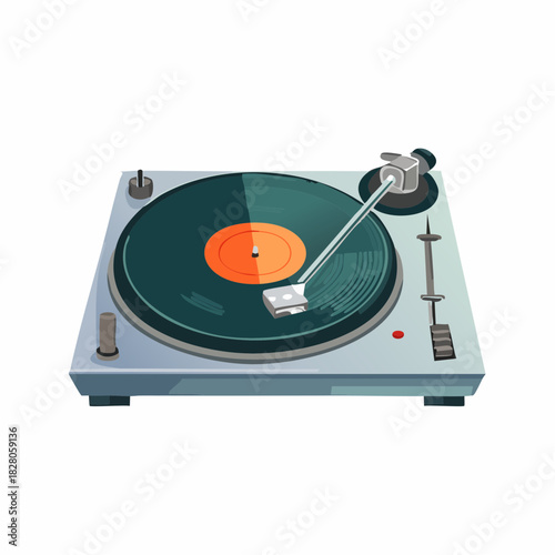 Jolie platine disque vinyle, vintage, vue du dessus, isolée sur fond blanc, rétro, musique, audio