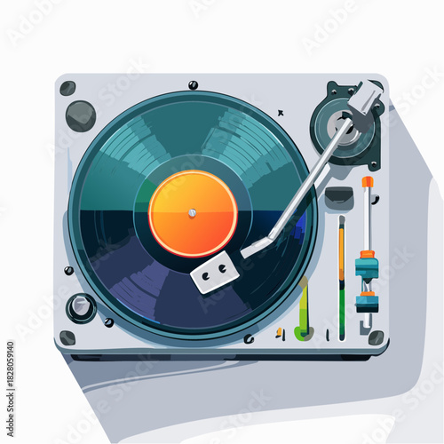 Jolie platine disque vinyle, vintage, vue du dessus, isolée sur fond blanc, rétro, musique, audio