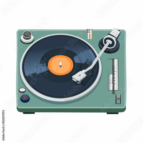 Jolie platine disque vinyle, vintage, vue du dessus, isolée sur fond blanc, rétro, musique, audio