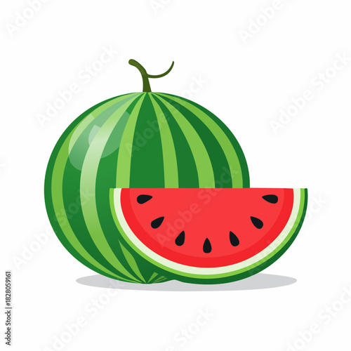Jolie pastèque entière et coupée, isolée sur un fond blanc