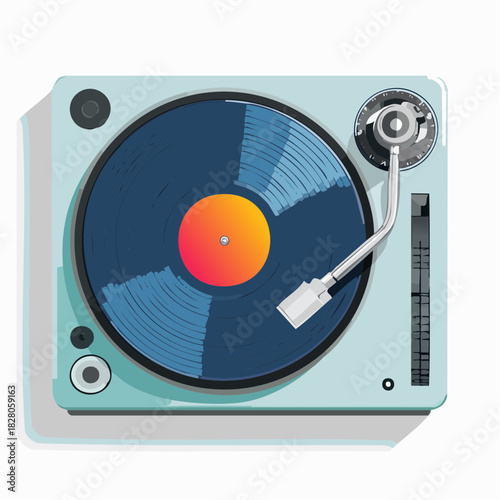 Jolie platine disque vinyle, vintage, vue du dessus, isolée sur fond blanc, rétro, musique, audio