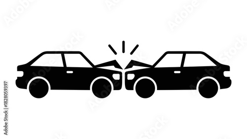 Head-on collision between two cars icon, representing vehicle accident, insurance claim, road safety, danger, crash, and damage risk