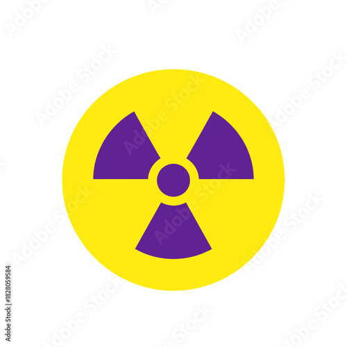 Radiation symbol warning sign in yellow and purple circle icon