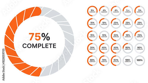 Circular progress bars set with various completion percentages