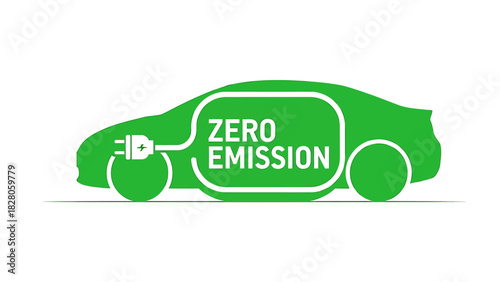 Green electric car icon zero emission symbol charging vehicle