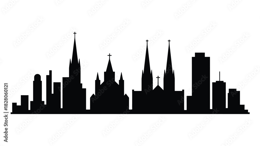 Fototapeta premium City skyline silhouette with prominent spires and towers