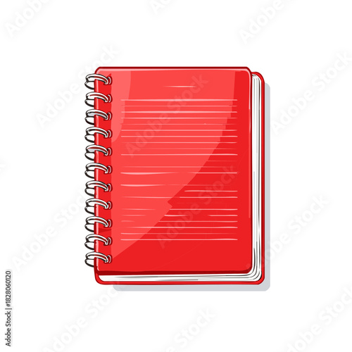 Bright red spiral bound notebook, a classic lined notepad for study or office work.