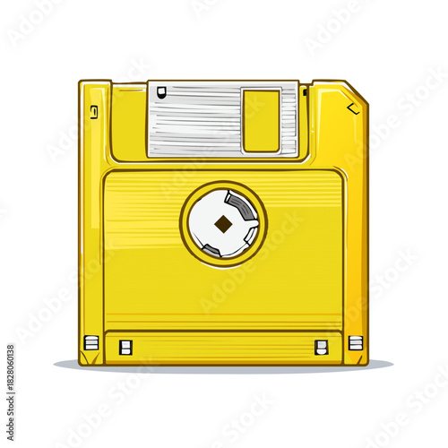 Retro Yellow Floppy Disk Illustration, Vintage Data Storage Device, Nostalgic Computer Technology