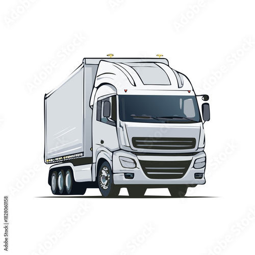Modern white semi truck illustration for cargo logistics and transportation