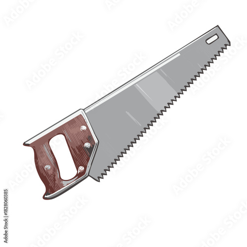 Hand Saw Tool Illustration - Woodworking, Carpentry, Blade, Handle, Wood, Cut