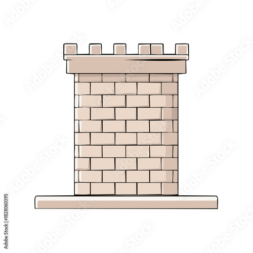 Medieval castle battlement tower facade section with stone brick texture and crenellations