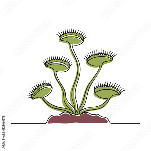 Stylized Venus Flytrap Carnivorous Plant Illustration with Open Traps Growing from Soil